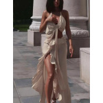 Halter Tie-Up Crop Top & Slit Skirt Set