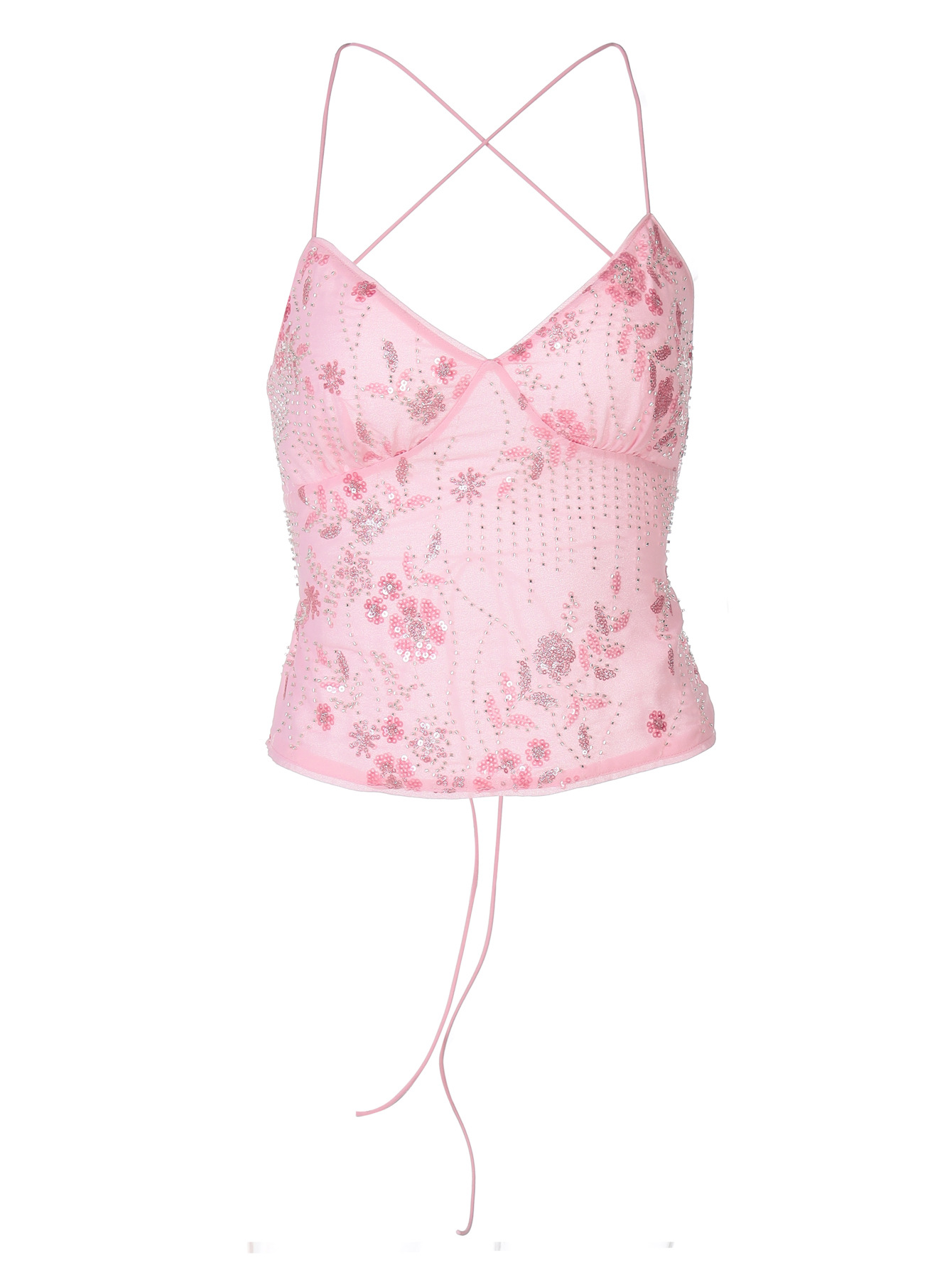 Beaded Sequin Backless Tie-Up Bralette