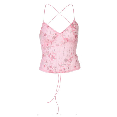 Beaded Sequin Backless Tie-Up Bralette 01