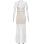 Instagram Style Y2K Sheer V-Neck Backless Tie Waist Bodycon Dress