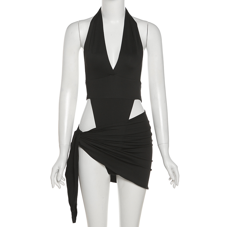 Sexy V-Neck Backless Crop Top & Bodycon Mini Skirt Set