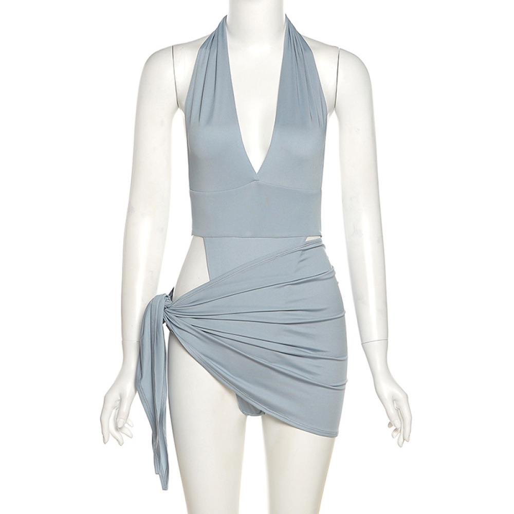 Sexy V-Neck Backless Crop Top & Bodycon Mini Skirt Set
