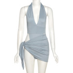 Sexy V-Neck Backless Crop Top & Bodycon Mini Skirt Set
