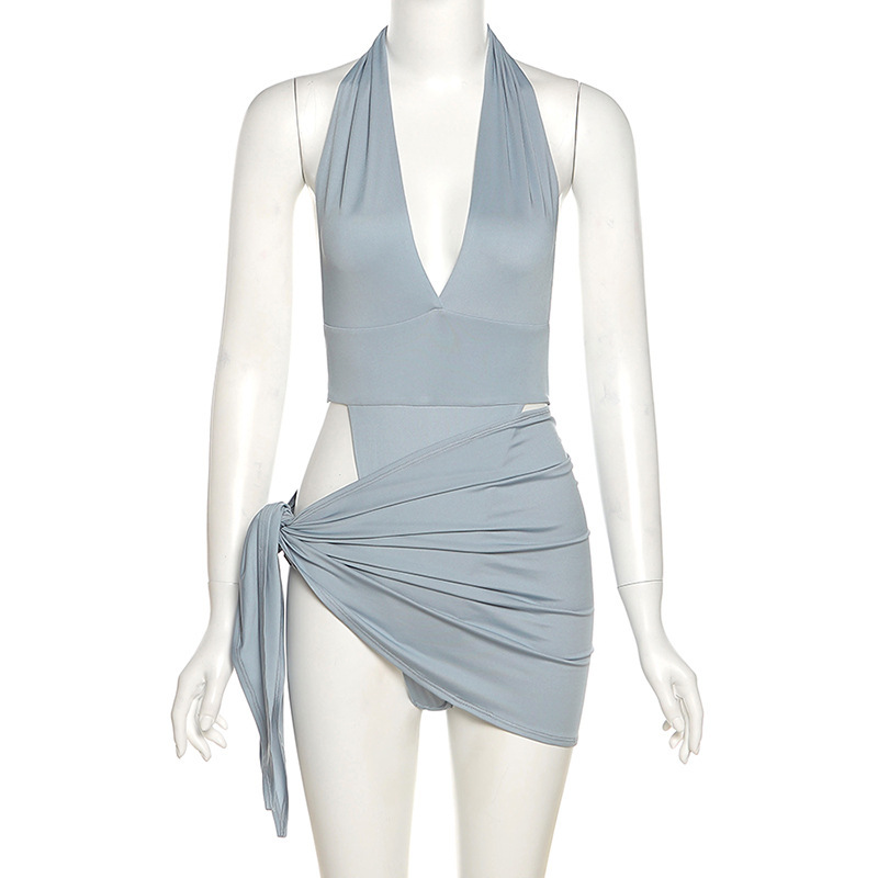 Sexy V-Neck Backless Crop Top & Bodycon Mini Skirt Set