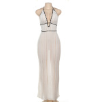 Fashion Color-Block V-Neck Halter Tie Backless Knit Dress for Women