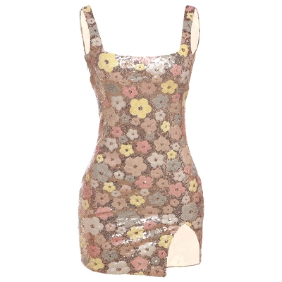 Sparkly Square Neck Bodycon Slit Dress 01