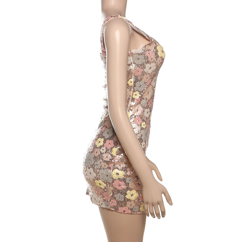 Sparkly Square Neck Bodycon Slit Dress