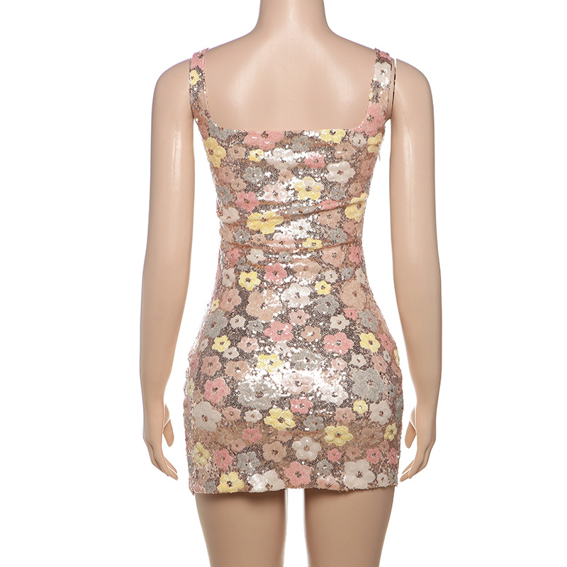 Sparkly Square Neck Bodycon Slit Dress