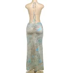 Women's Halter Neck Beaded Chain Detail Bodycon Backless Mini Dress