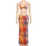 Women's Halter Neck Beaded Chain Detail Bodycon Backless Mini Dress