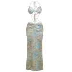 Women's Halter Neck Beaded Chain Detail Bodycon Backless Mini Dress