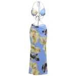 Women's Halter Neck Beaded Chain Detail Bodycon Backless Mini Dress