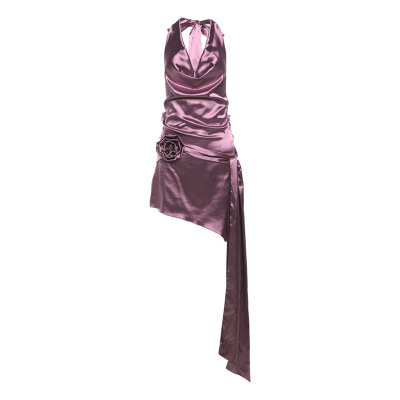 French Chic Ruffled Off-the-Shoulder Halter Neck Dress 01