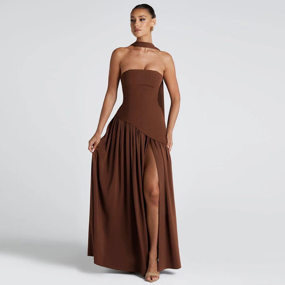 Elegant Wrap-Collar Solid Color Bodycon Midi Dress