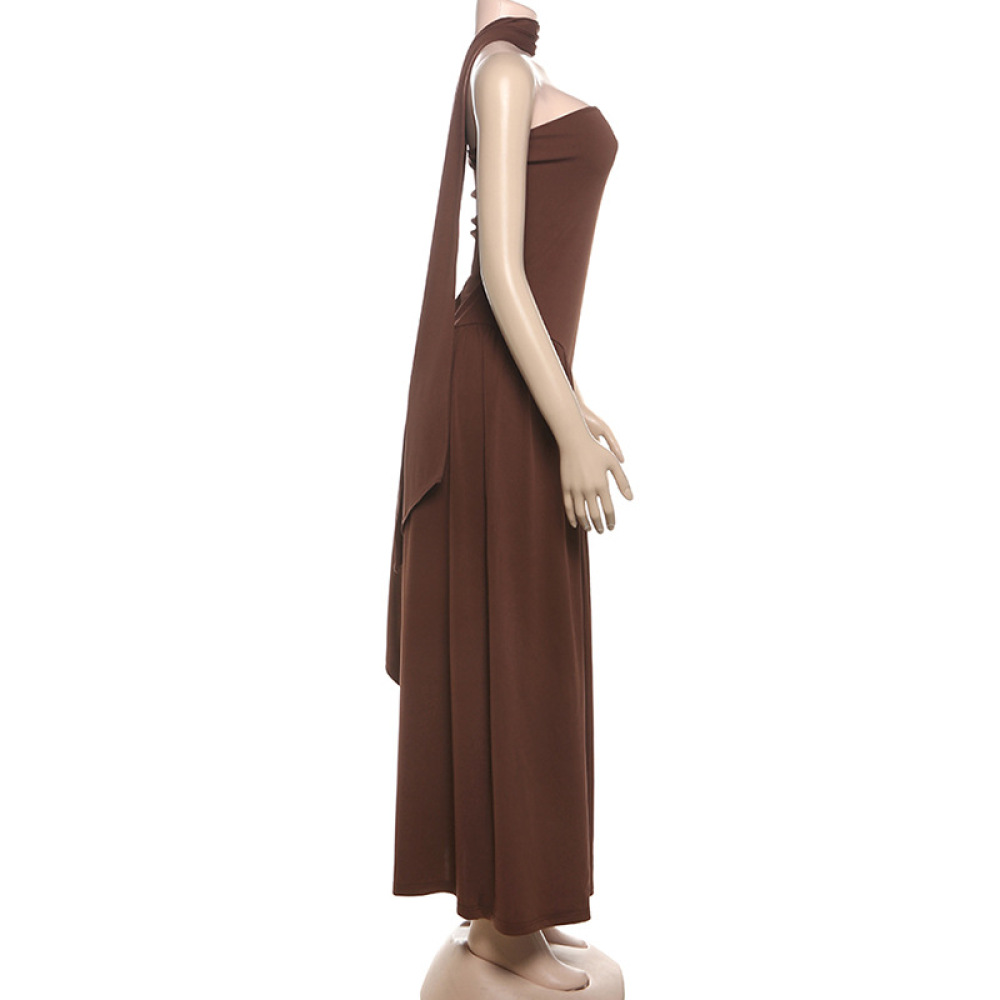 Elegant Wrap-Collar Solid Color Bodycon Midi Dress