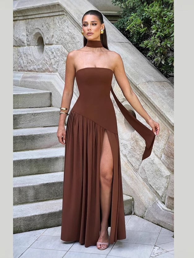 Elegant Wrap-Collar Solid Color Bodycon Midi Dress