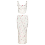 Fashionable Spaghetti Strap Printed Crop Top & Bodycon Midi Skirt Set