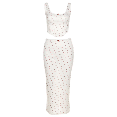 Fashionable Spaghetti Strap Printed Crop Top & Bodycon Midi Skirt Set 01