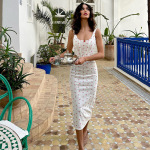Fashionable Spaghetti Strap Printed Crop Top & Bodycon Midi Skirt Set