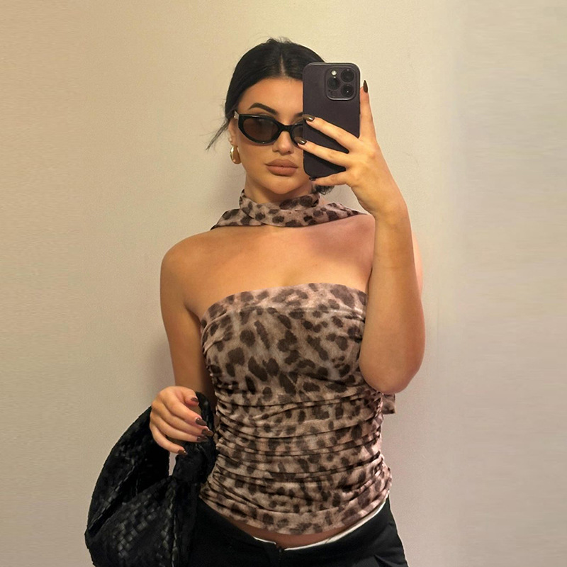 New Leopard Print Scarf & Tube Top Set for Women