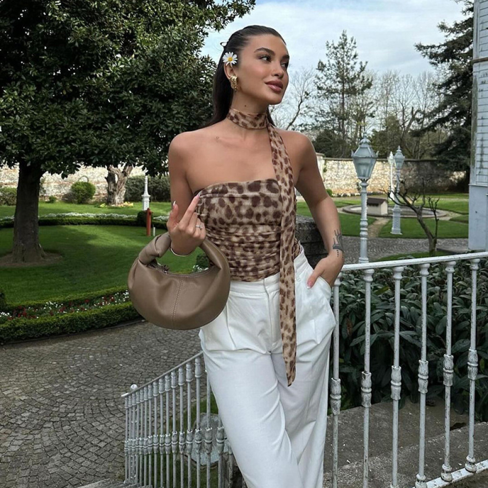 New Leopard Print Scarf & Tube Top Set for Women