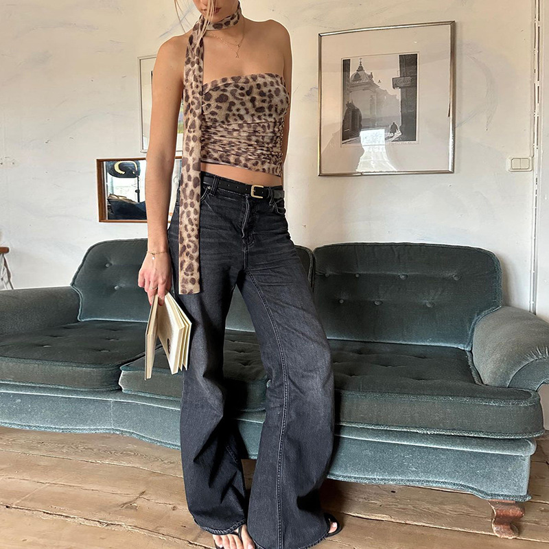 New Leopard Print Scarf & Tube Top Set for Women