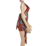 Sexy Cutout Print Halter Neck Tie Dress with Sheer Mesh