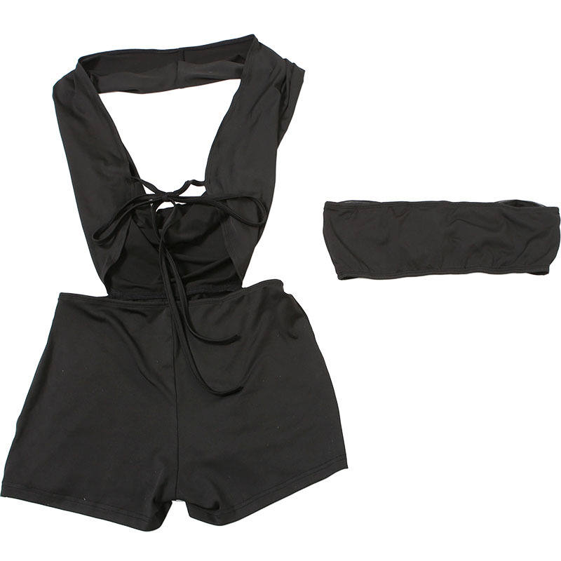 Sexy Strapless Halter Deep V Backless Jumpsuit with Tie Waist