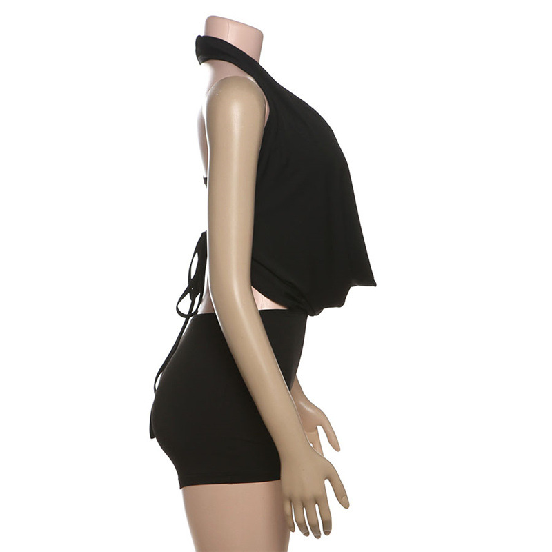 Sexy Strapless Halter Deep V Backless Jumpsuit with Tie Waist