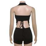 Sexy Strapless Halter Deep V Backless Jumpsuit with Tie Waist