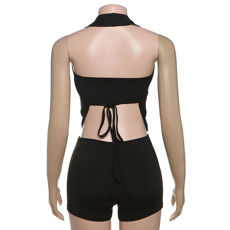 Sexy Strapless Halter Deep V Backless Jumpsuit with Tie Waist