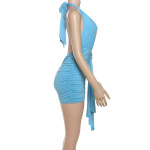 2025 New INS-Style French Sexy Halter Neck Tie-Dye Floral Ruffle Dress