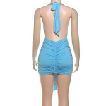 2025 New INS-Style French Sexy Halter Neck Tie-Dye Floral Ruffle Dress
