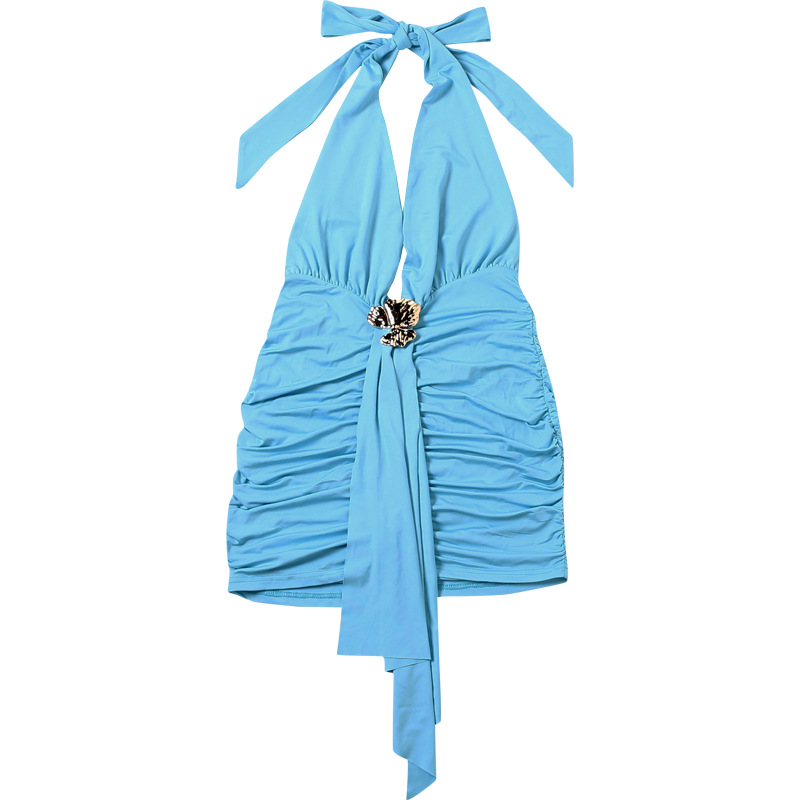 2025 New INS-Style French Sexy Halter Neck Tie-Dye Floral Ruffle Dress