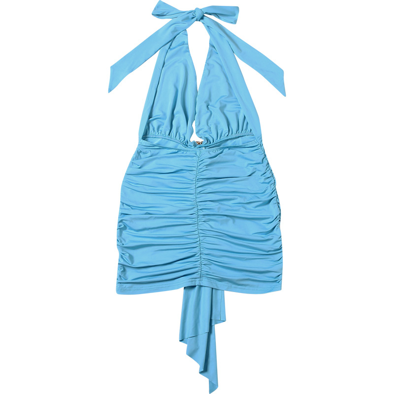 2025 New INS-Style French Sexy Halter Neck Tie-Dye Floral Ruffle Dress