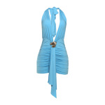 2025 New INS-Style French Sexy Halter Neck Tie-Dye Floral Ruffle Dress