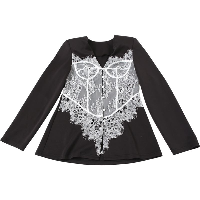 2025 New Stylish Slim-Fit Lace-Trim Button V-Neck Blazer for Women