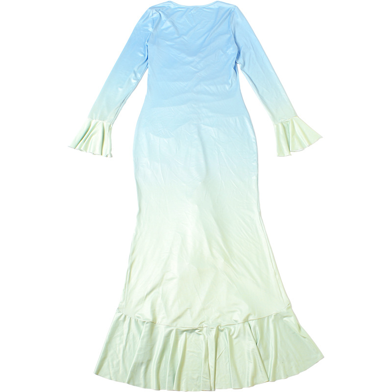 2025 New Trendy Ombre Color-Block Slim-Fit Sexy V-Neck Bodycon Long Sleeve Dress