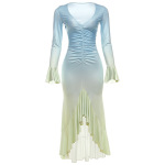 2025 New Trendy Ombre Color-Block Slim-Fit Sexy V-Neck Bodycon Long Sleeve Dress