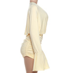 Elegant & Sexy V-Neck High-Waist Bodycon Dress with Ruched Detail and Flared Sleeves
