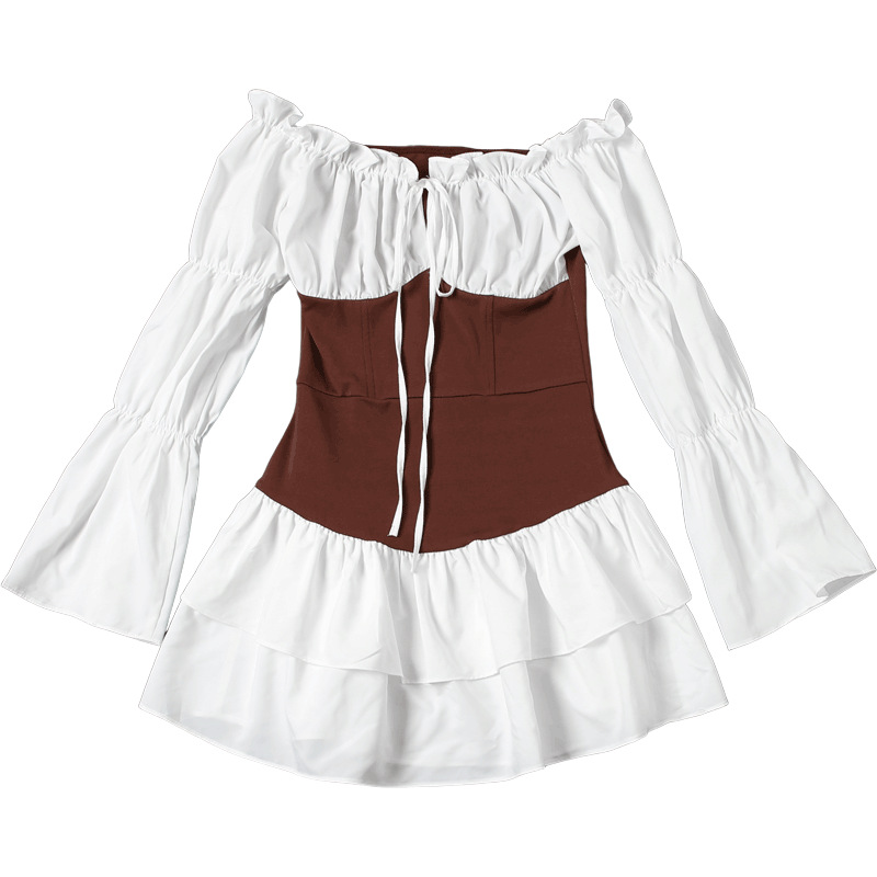 Elegant Seduction Color-Block Off-Shoulder Bodycon Dress with Puff Sleeves