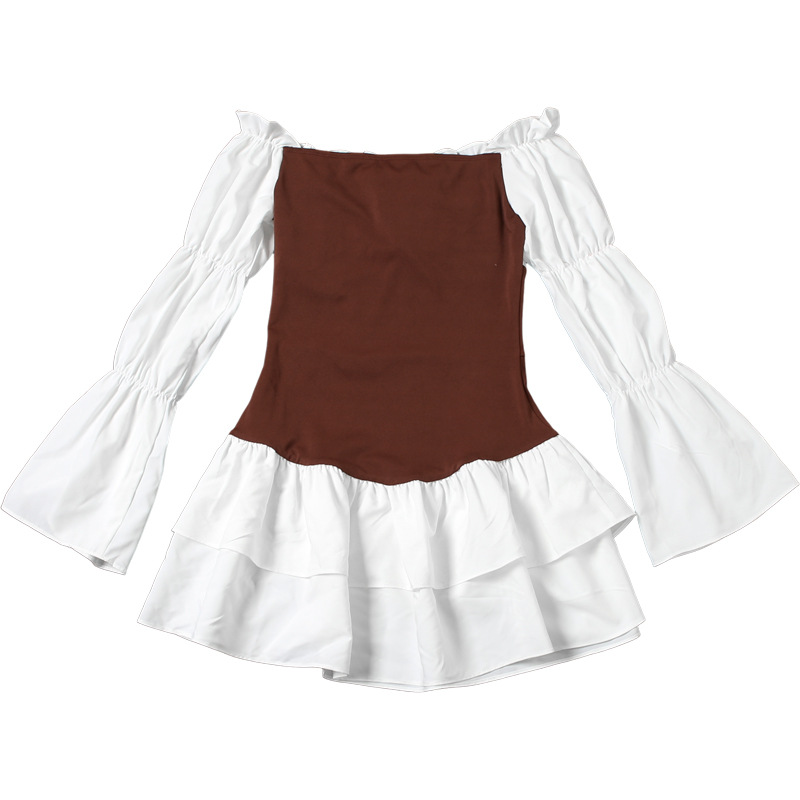 Elegant Seduction Color-Block Off-Shoulder Bodycon Dress with Puff Sleeves