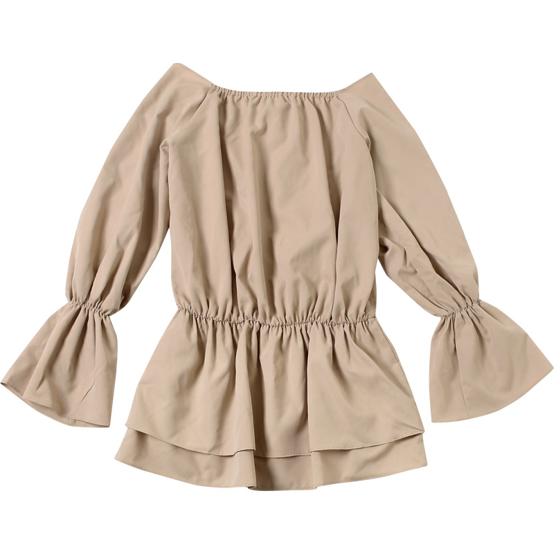 Sexy Solid Color Off-Shoulder Backless Dress with Tie Waist & Flared Bell Sleeves