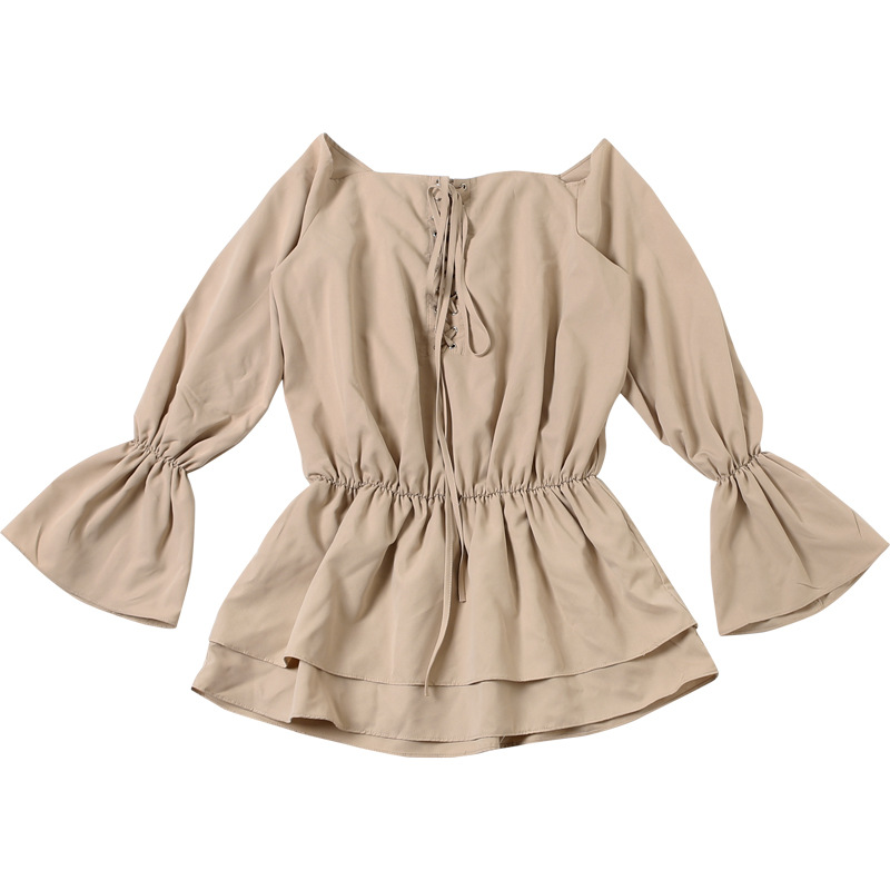 Sexy Solid Color Off-Shoulder Backless Dress with Tie Waist & Flared Bell Sleeves