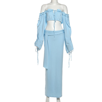 Slim-Fit Sexy Crop Top & High-Waisted Midi Skirt Set 02
