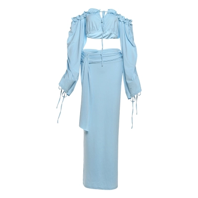 Slim-Fit Sexy Crop Top & High-Waisted Midi Skirt Set 01