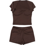 Stylish Solid Color Square Neck Crop Top & High-Waisted Shorts Set