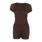 Stylish Solid Color Square Neck Crop Top & High-Waisted Shorts Set