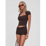 Stylish Solid Color Square Neck Crop Top & High-Waisted Shorts Set