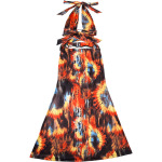 Trendy Sexy Print Halter Neck Tie-Back Bodycon Dress with Color-Block Detail